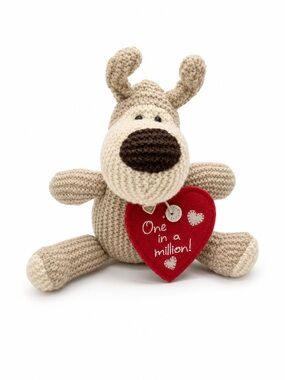 Hallmark boolfe Beige and Brown Knitted Dog Plush with Red Heart Tag